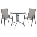 Set ngrënieje 3pcs Watson-Calan  metal black-textilene gri të errët 70x70x70cm