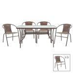 Komplet ngrënieje 7 copë Ensure-Obbi metal-xham kafe 140x80x70cm - Image 2