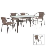 Komplet ngrënieje 7 copë Ensure-Obbi metal-xham kafe 140x80x70cm