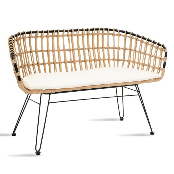 Sofa 2 seater Naoki metal black-pe natyrore 120x55x79cm