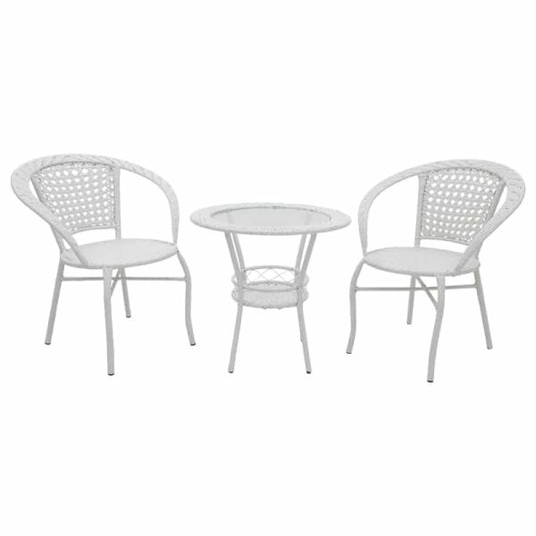 Set lounge Saylor 3pcs metal-pe bastun prej palme kacavjerrëse të bardhë
