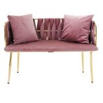 Divan 2 vendesh kadife  fildishi në ngjyrë molle të kalbur 110x52x77cm - Image 3