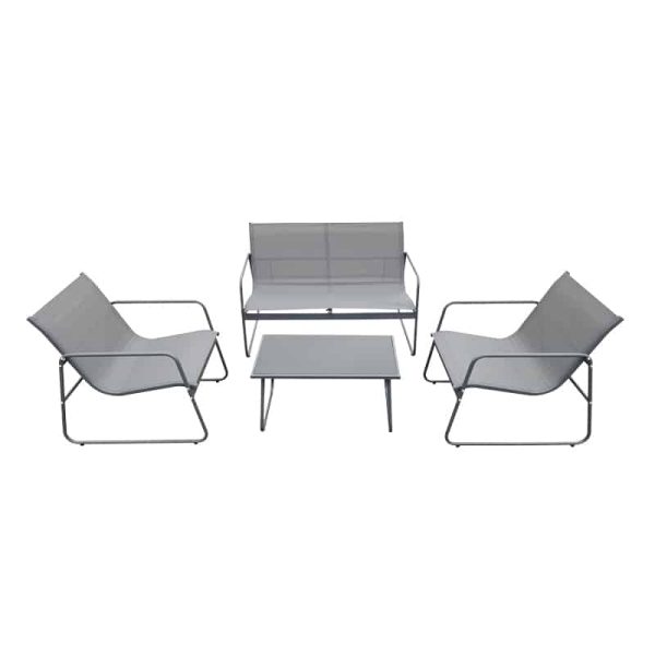 Komplet dhome ndenje verande prej 4 copash metali dhe tekstili ne nuance antracit