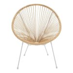 Kolltuku i kopshtit Acapulco  i bardhë metal - bastun prej palme kacavjerrëse pe në nuancë natyrale 71x76x85cm - Image 4