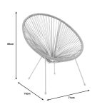 Kolltuku i kopshtit Acapulco  i bardhë metal - bastun prej palme kacavjerrëse pe në nuancë natyrale 71x76x85cm - Image 6