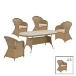 Komplet ngrënieje Hadrian-Keir  komplet prej 7 kafje bastun prej palme kafë-bezhë-tekstilen kafe-alumin 180x90x72cm