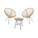 Komplet ngrënieje Acapulco Ι  komplet me 3 gota bastun prej palme kacavjerrëse metalike-natyrale të zeza D50X50cm