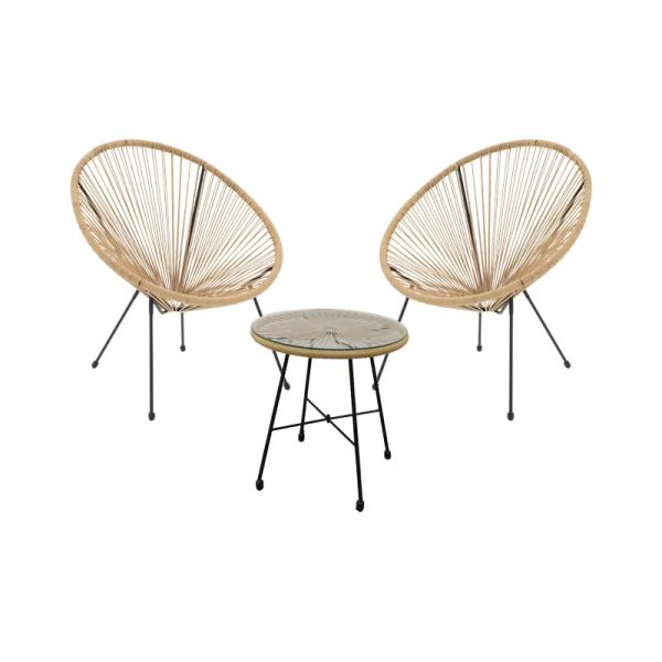 Komplet ngrënieje Acapulco Ι  komplet me 3 gota bastun prej palme kacavjerrëse metalike-natyrale të zeza D50X50cm
