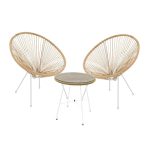 Komplet ngrënieje Acapulco II set  me 3 gota bastun prej palme kacavjerrëse të bardhë metal-natyrale D50X50cm