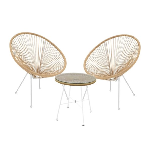 Komplet ngrënieje Acapulco II set me 3 gota bastun prej palme kacavjerrëse të bardhë metal-natyrale D50X50cm