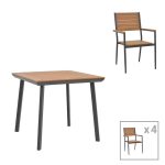 Tavolina e ngrënies Synergy-Vitality komplet prej 5  antracit alumini dhe kompensatë me ngjyrë natyrale 80x80x74cm