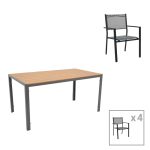 Tavoline ngrenie Nares-Moly Komplet 5  alumini anthracite-zi dhe kompensate ne ngjyre natyrale 140x80x72.5cm