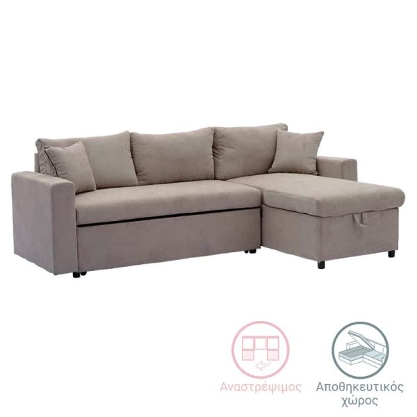 Corner divan-krevat kthyeshëm Lilian  pëlhurë beige 225x148x81cm