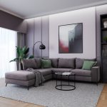 Divani i qoshes Boston  pëlhurë qoshe të djathtë gri të errët gjelbër 290x235x95cm - Image 2