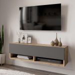 Roscoe  mur TV njësi me raft ngjyra anthracite-oak 100x31,5x29cm - Image 2