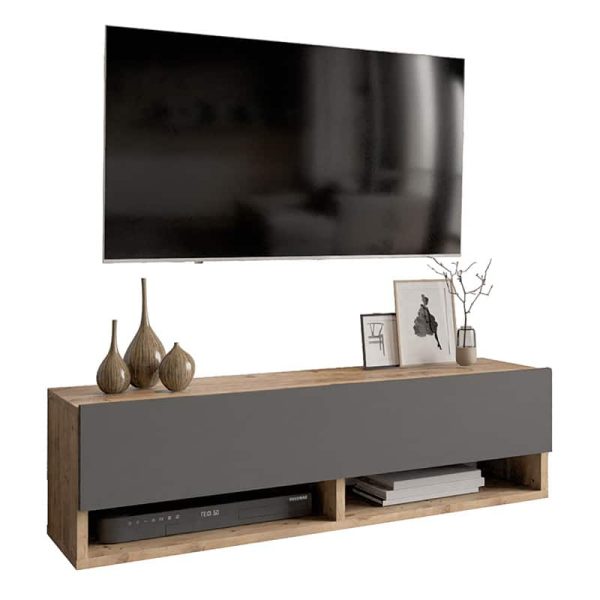 Roscoe mur TV njësi me raft ngjyra anthracite-oak 100x31,5x29cm