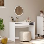 Tavolina e veshjes me pasqyrë Dorjie  melamine bardhë-errët gri 100x44.5x75cm - Image 2