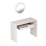 Tavolina e veshjes me pasqyrë Dorjie  melamine bardhë-errët gri 100x44.5x75cm - Image 4