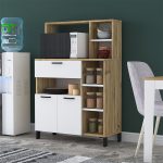 Njësia e raftit të dyshemesë Vicky arra e bardhë 90x42x134cm - Image 2