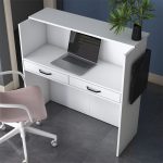 Tavolinë recepsioni Triana, melaminë e bardhë-mermer i zi 110x40x110cm - Image 2