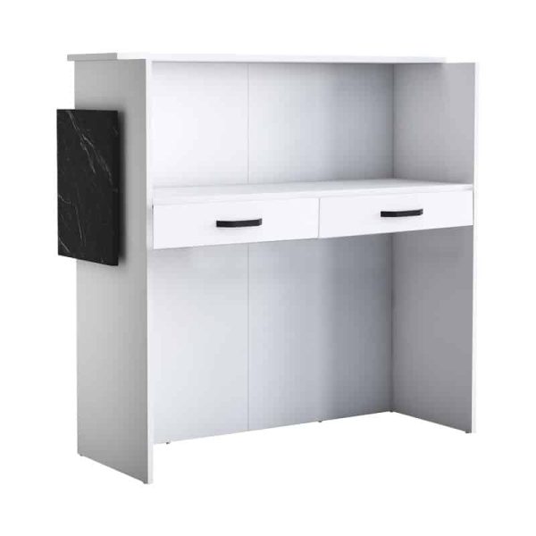 Tavolinë recepsioni Triana, melaminë e bardhë-mermer i zi 110x40x110cm