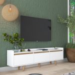 Mobilje televizori Hafmi, melaminë e bardhë dhe këmbë druri natyral 180x29.7x51.8cm - Image 2