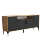 Buffet Fumomel  melamine natyrore-errët gri-e zezë 180x40,5x78cm