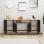 Buffet Fumomel  melamine natyrore-errët gri-e zezë 180x40,5x78cm - Image 4