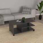 Tavolinë mesi me rrota Jayper, melaminë gri e errët 90x50x40cm - Image 2