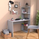 Tavolinë studimi me raft Matthew, melamine me ngjyrë të bardhë, 114x56x141cm - Image 2