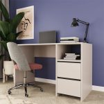 Tavolinë studimi Joniel, veshur me melaminë ngjyrë krem, 114x56x75cm - Image 2