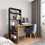 Tavolinë studimi me raft Dropio, me melaminë ngjyrë lisi-gri e errët, 120x55x150cm - Image 2