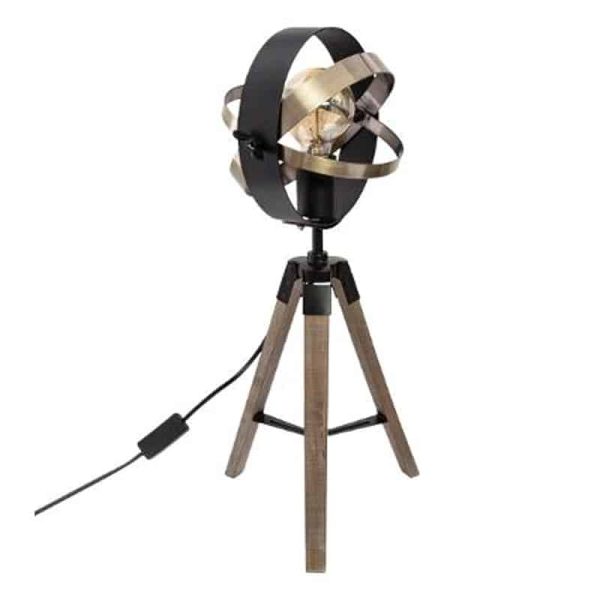 Llambë tavoline Fibi Ε27, ngjyrë natyrale-e zezë-ari 21x21x54cm