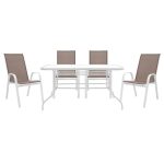 Tavoline ngrenie Valor-Calan B komplet 5 pako bote metalike te bardhe-tekstilen kafe 140x80x70cm