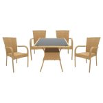 Komplet ushqimi Laura 5 copë  metal-pe bastun prej palme kacavjerrëse natyrale