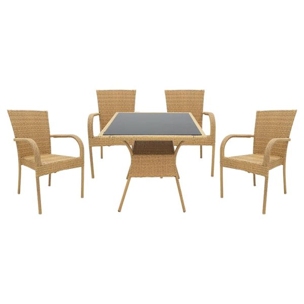 Komplet ushqimi Laura 5 copë  metal-pe bastun prej palme kacavjerrëse natyrale