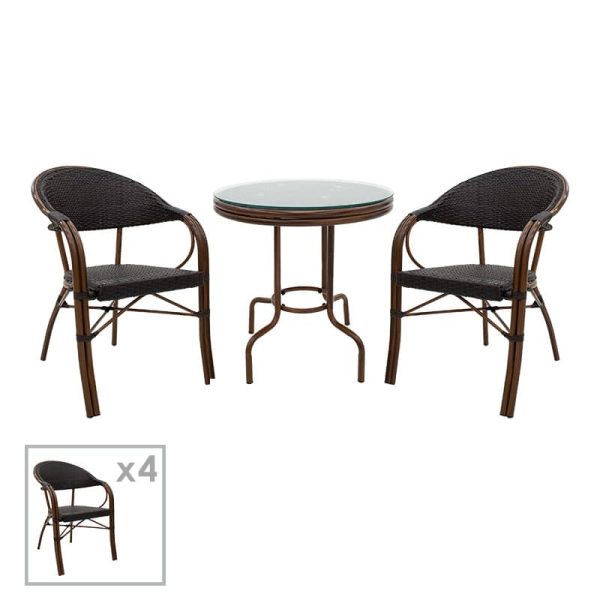 Set tavoline ngrënie Paula prej bastun prej palme kacavjerrëse 5  metal-pe në nuancë kafe