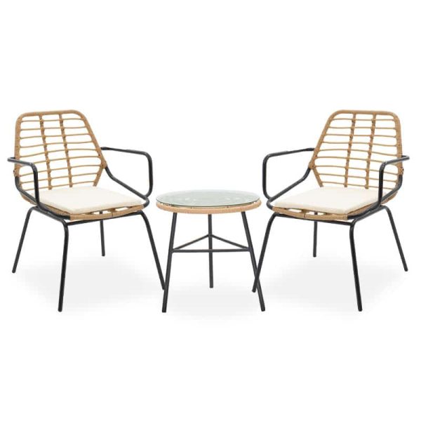 Komplet lounge 3 copë Gaus-Naoki  metal-e zezë-pe natyrale