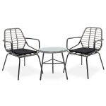 Dhoma e ndenjes Gaus-Naoki Komplet 3 metal i zi dhe bastun prej palme kacavjerrëse pe në nuancë gri 63x60x82cm