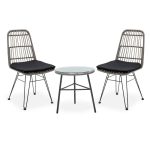 Gaus-Naoki Lounge B set me 3 metal i zi dhe bastun prej palme kacavjerrëse pe në nuancë gri 45.5x61x90cm