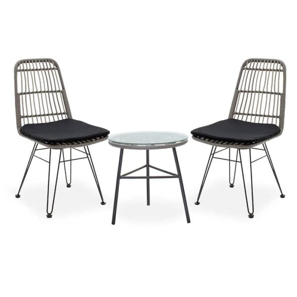 Gaus-Naoki Lounge B set me 3 metal i zi dhe bastun prej palme kacavjerrëse pe në nuancë gri 45.5x61x90cm