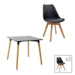 Set studentor Natali-Gaston, tavolinë e ngrënies, në nuancë të zezë-natyrale, set prej 3 copë 80x80x75cm