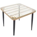 Komplet tavoline ngrënieje Naoki F me 3 xhama bastun prej palme kacavjerrëse natyrale-metal i zi-xham 80x80x78cm - Image 4