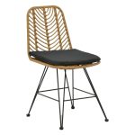 Komplet tavoline ngrënieje Naoki F me 3 xhama bastun prej palme kacavjerrëse natyrale-metal i zi-xham 80x80x78cm - Image 5