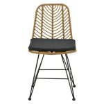 Komplet tavoline ngrënieje Naoki F me 3 xhama bastun prej palme kacavjerrëse natyrale-metal i zi-xham 80x80x78cm - Image 7