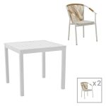 Tavoline ngrenie Kliton - set Convince prej 3 alumini  ne nuance te bardhe 80x80x74cm