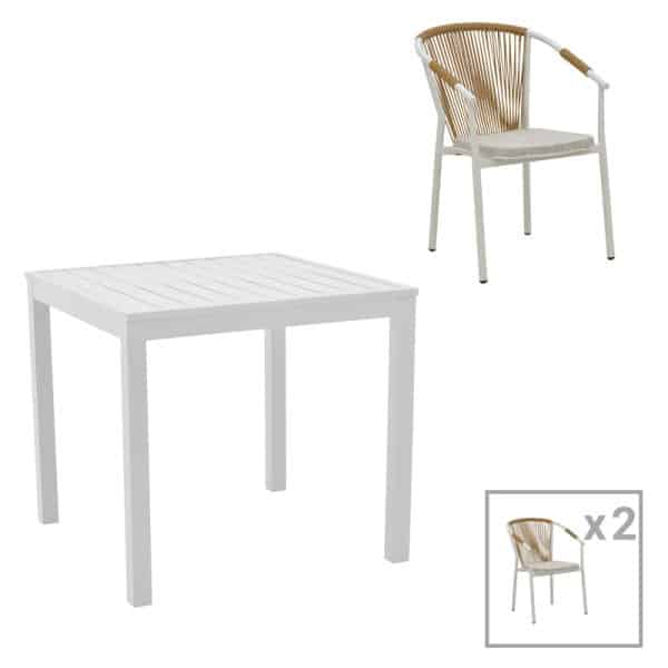 Tavoline ngrenie Kliton - set Convince prej 3 alumini  ne nuance te bardhe 80x80x74cm