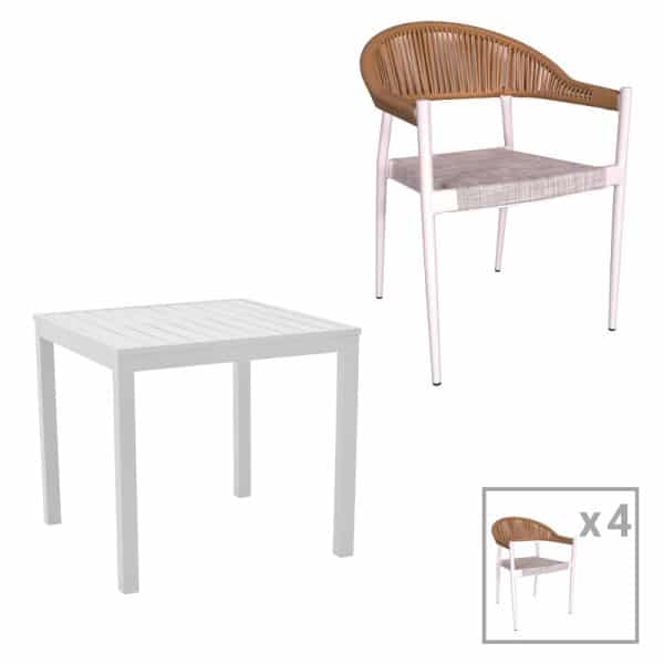 Tavoline ngrenie Kliton - Set Elation prej 5  alumini ne nuance te bardhe 80x80x74cm