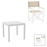 Tavoline ngrenie Kliton - Mabu set me 5 alumini ne nuance te bardhe 80x80x74cm