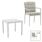 Tavoline ngrenie Kliton - Moritz set me 5  alumini ne nuance te bardhe dhe gri 80x80x74cm